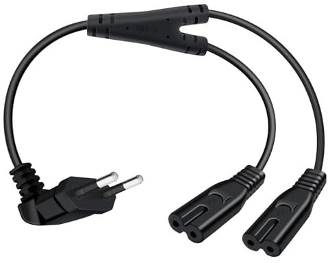 HuaLiSiJi Euro Stecker zu Dual C7 Netzkabel 2.5A 250V 90 Degree Typ C Euro Stecker zu C7 Y Buchse Euro Stromkabel für PS4, PS5, TV, Laptop, Monitor, Drucke (Schwarz, 1 m)