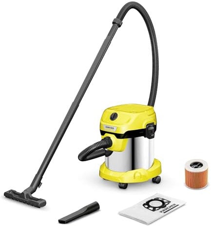 Kärcher Wet and Dry Vacuum Cleaner WD 2 Plus Steel, Blowing function, Power: 1000 w, steel container: 15 L, suction hose: 1.8m, incl. cartridge filter, floor & crevice nozzle, steel.