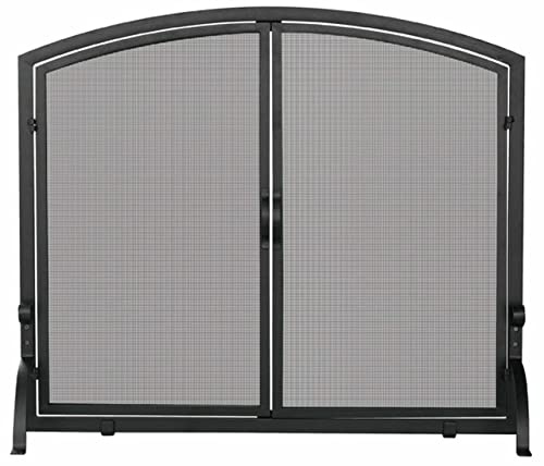 Mampara para Chimenea, mampara de Hierro Forjado Negro de un Solo Panel con Puertas - 86 x 112 cm, mampara Plana para Chimenea, decoración