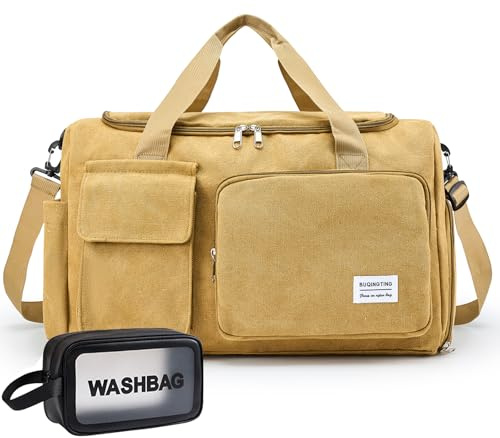 Small Gym Bag for Women, Travel Duffle Bag Carry On Weekender Bag with Shoe Compartment, Canvas-Brown, M, Gym Bag&toiletry Bag