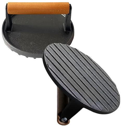Nozzy Burgerpresse, Gusseisen, robuster Burger-Smasher für Grillplatte mit hitzebeständigem Holzgriff, Grillpresse für Hamburger, Speck, Fleisch, Steak, Patty, Sandwich, Grillwerkzeug