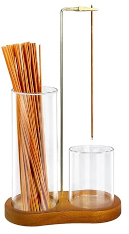 Luckwaii Insence Holder Wooden Upside Down Incense Holders for Sticks | Joss Stick Holder with Glass Ash Catcher, Insensé Burner Agarbatti Stand for Yoga Spa Zen Meditation and Home Relaxation