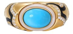Verlobungsring Damen Gold, Engagement Ring Set 9X7Mm Oval mit Türkis und Diamant 14K Gelbgold Größe 52 (16.6)