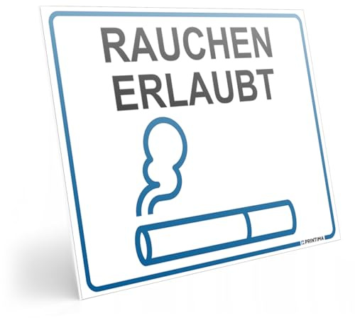 PRINTIMA Hinweisschild Rauchen erlaubt 40x30cm – PVC-Tafel wetterfest inkl. Montagedübel – Rauchbereich Kennzeichnung für Betriebe, Gastronomie & Außenflächen
