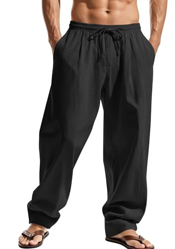 Elainone Herren Sommerhose Baumwolle Freizeithose mit Kordelzug Taschen | Baumwolle,Atmungsaktiv,Loose Fit,Weich,Gummibund mit Kordelzug,Seitentaschen,Strand,Urlaub,Freizeit,Reise