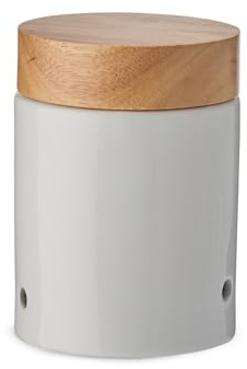 KHG Vorratsdosen-Set Keramik Steingut in weiß mit Holzdeckel, Holzdeckel | Beschriftung, Vorratsbehälter-Set für Mehl, Zucker, Salz, Kaffee, Tee, Zwiebeln, Knoblauch, Knoblauch & vieles mehr