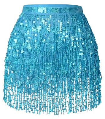 Blauer Glitzerrock Damen Pailletten Rock 70er Jahre Outfit Damen Disco Disco Kostüm Damen Glitzer Kostüm Damen Karneval Kostüm Discokugel Kostüm Pailletten Rock Bauchtanz Kostüm Rave Outfit