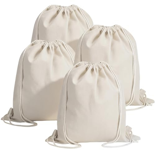 CVASNF 4 Stück Canvas Turnbeutel, 38 x 42 cm Stoffbeutel mit Kordelzug Sportbeutel zum Bemalen Stofftasche für Sport Reise Damen und Herren DIY