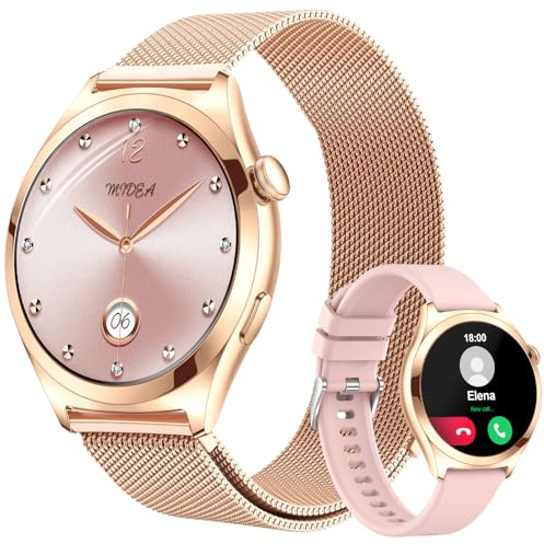 Fitonme Smartwatch Donna Rotondo con Chiamate, Display Curvo HD da 1,27, Monitor Frequenza Cardiaca SpO2 Sonno, 120+ Modalità Sport, Impermeabile IP68, Smart Watch Donna per Android iOS (Oro rosa)