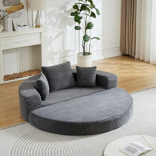 ECLIVON Sofá Cama Plegable Circular con Respaldo y Almohada, Sofás con Cojines y Reposabrazos, Sofás Modular para Apartamento, Sofá Convertible Matrimonio para Salón Dormitorio, Pana (Gris)