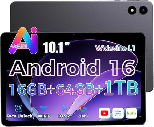 2026 ultimo Tablet 10 pollici Android 16, Gemini Al, 16GB RAM+64GB ROM+1TB TF,GMS,Widevine L1,5G wi-Fi6 Bluetooth 5.2, SottileLeggero,Mirroring Dello SchermoWireless