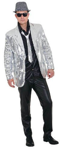 Party-Discount Herren-Kostüm Paillettenjacke, silber, Gr. 56-58