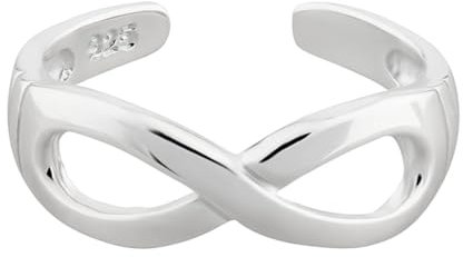 7K Zehenring aus 925 Sterling Silber als Fußschmuck oder Fingerring für Damen, Herren und Kinder, offener Midi Ring, verstellbar, Modell 26 Infinity