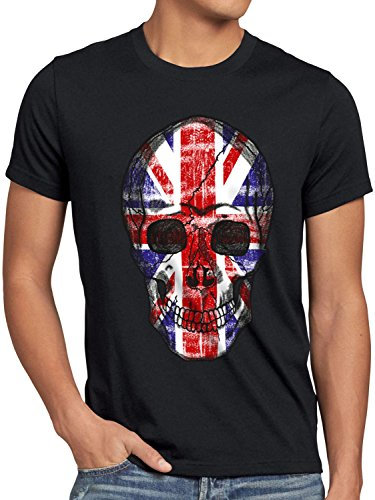 style3 Great Britain Skull Herren T-Shirt Totenkopf England Flagge Oberteil Union Jack Kostüm, Größe:L, Farbe:Schwarz