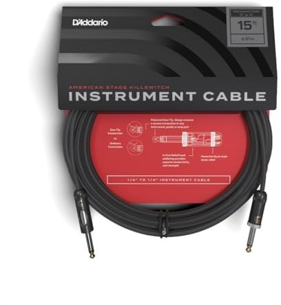 D'Addario Guitar Cable - With Kill Switch - Geo Tip for Secure Connection - 1/4 Inch Male to 1/4 Inch Male - 15 Feet/4.57 Meters - Straight Ends - 1 Pack