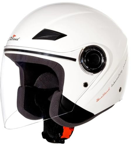 Scotland Casco Force 03 da Moto/Scooter con Visiera Lunga, Unisex, Bianco Brillante, 59-60 (L)