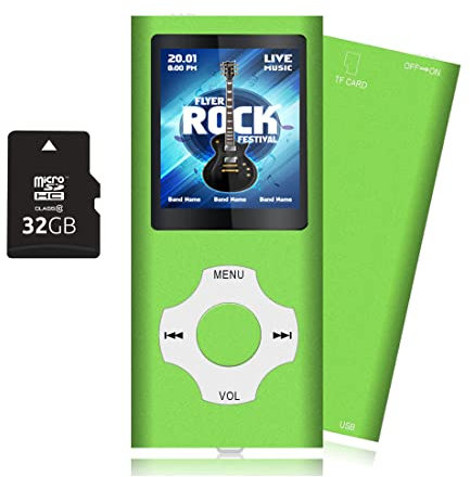 Tabmart 32GB Lettore MP3, Metal Hi-Fi capacità di Musicale Portatile Lettore MP3 Sound MP4 Lettore Multifunzione 18 Ore di Riproduzione Continua, Verde