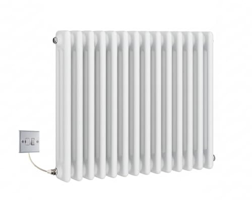 Manissa Electric White Traditional Radiator 3 Column 480mm H x 821mm W | Cast Iron Type, Old School Radiator, Includes 7 Day Timer/Thermostat, Triple Column, PTC Element