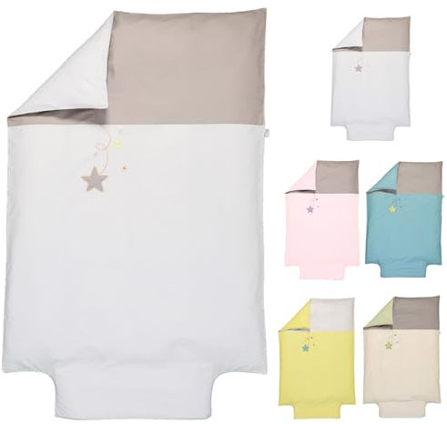 P'tit Basile - Bettbezug 100x135 cm 100x140 cm mit Klappe für Kinderbettdecke - 100% Bio-Baumwolle - Stickerei Grau Stern - Zertifiziert ohne Schadstoffe für Kinderbett 60x120 70x140 cm Wiege