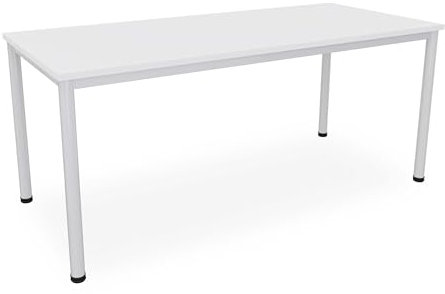 Schreibtisch in verschiedenen Größen und Farben, Konferenztisch graues Metallgestell, Stabiler Besprechungstisch Arbeitstisch, Bürotisch hauseigene Fertigung (B: 180 cm x T: 80 cm, Weiß)