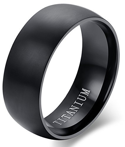 Flongo Herren Ring Breite Männerring Herrenring, 8mm Titan Band Ring Ringe Schwarz Verlobung Engagement Verlobungsringe Hochzeit Herren-Accessoires Gr.65