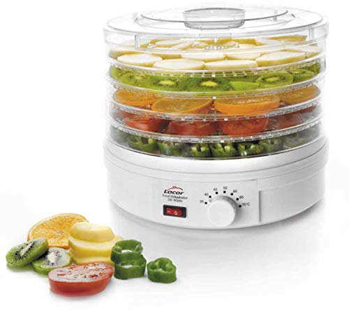 LACOR - 69123 - Deshidratador de Alimentos, Desecadora de Fruta, 5 Bandejas Ajustables, Temperatura Ajustable, Potencia: 245w, 13.5 Litros, Plástico, Blanco