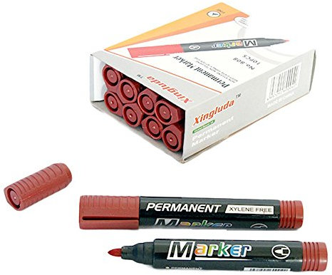 Sinoba 10er Pack Permanentmarker Textmarker Marker Stift wasserfest versch. Farben (Rot)