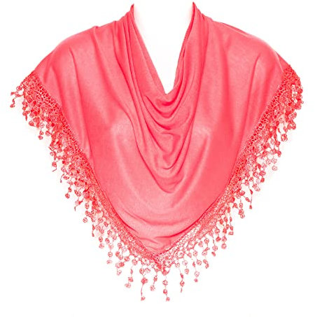 Hat To Socks Foulard Triangolare con Frange in Pizzo a Fuselli da Donna (Rosa Corallo)