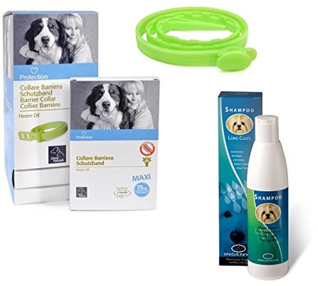 Ingenya Halsband gegen Neemöl 75 cm für Hunde & Shampoo für lange Manten