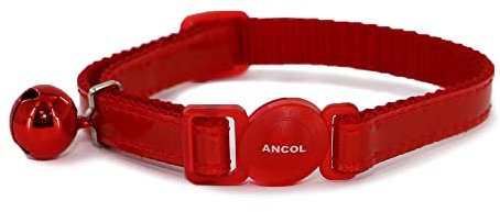 Ancol Safety Cat Collar Gloss Reflective in Red - Comfortable Pet Accessory with Break Away Buckle - Kitten Training Walking Neckband