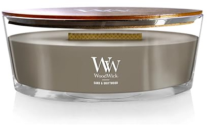 WoodWick Sand & Driftwood Gifts for Women and Men, 16 oz Ellipse Candle with Crackling Wick