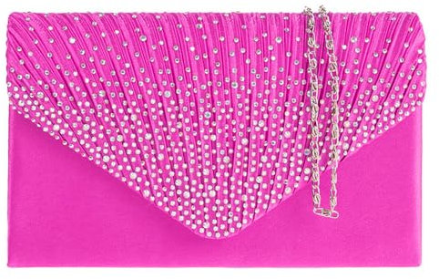 fi9 Pochette à strass pour femme Fête Bal Mariage Soirée - multicolore - rose fuchsia,