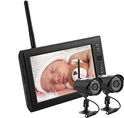 BW® 7 LCD Wireless Baby Monitor 4 Channel Quad Security System DVR With 2 Digital Cameras Support up to 32GB TF Card For 24 Hours Video Recording