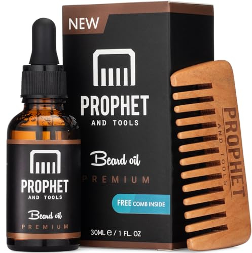 Prophet and Tools Premium Unscented Beard Oil & Comb Set - Thickens & Softens Beard, Reduces Itch & Flaking, 100% Natural, Fast-Absorbing Formula - Ideal for Beard Growth & Grooming - 30ml