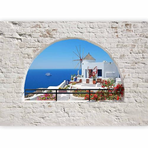 murando - Vlies Fototapete 400x280cm- Foto Tapete Schlafzimmer Wohnzimmer Vliestapete XXL Wandtapete Motivtapeten Bildtapete 3d Effekt Wand Dekoration - Natur Landschaft Santorini Ziegel c-A-0098-a-b