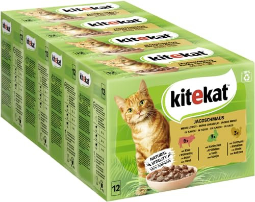 Kitekat Katzenfutter Nassfutter Jagdschmaus in Sauce, 48 Portionsbeutel (4 x 12 x 85g)