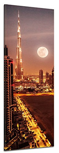 Bilderdepot24 Bild auf Leinwand | Dubai im Mondlicht in 40x120 cm als Panorama Wandbild XXL | Wand-deko Dekoration Wohnung modern Bilder | 170176
