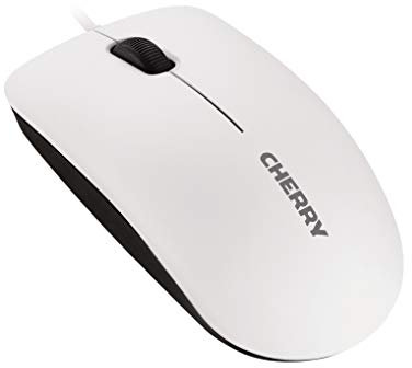 CHERRY MC 1000, Ratón de Oficina con Cable, Sensor Óptico (1200 ppp), 3 botones, Diseño Simétrico para Zurdos y Diestros, Certificado GS, Blanco/Gris