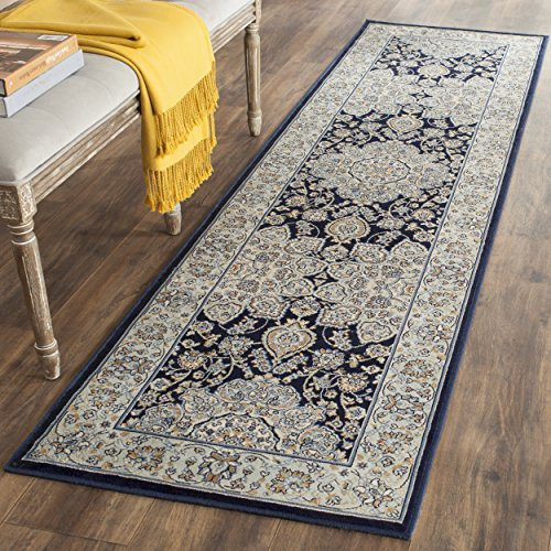 SAFAVIEH Persian Garden Collection PEG605T Traditioneller orientalischer Viskose-Läufer, 70 x 200 cm, Marineblau/Hellblau