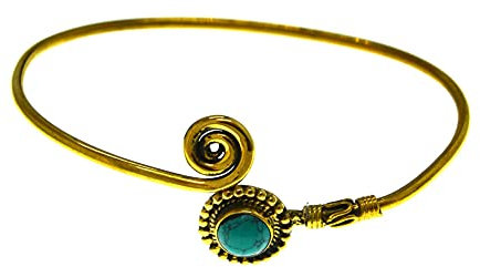 CHICNET Brass Armreif gold Türkis Spirale rund Kugeln verstellbar antik Tribal Schmuck golden Brass Stein rund Seil dünn filigran