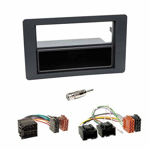 Einbauset : Autoradio 2-DIN Blende Einbaurahmen Radioblende mit Ablagefach schwarz + ISO Verlängerung / Radio Adapter Adapterkabel + Antennenadapter für Saab 9.5 (YS3E Facelift) 09/2005 - 02/2011
