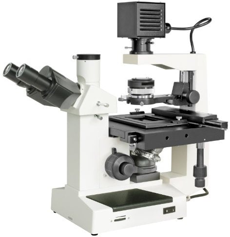Bresser professionelles inverses, trinokulares Mikroskop Science IVM-401, 100x-400x Vergrößerung, planachr. Objektive, großer Kreuztisch für Objektträger oder Petrischalen, inkl. Kameratubus