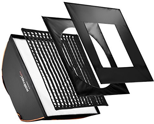 Walimex pro Softbox mit Gitter 90x90cm quadratisch I Inkl. 3cm Grid, Masken & Diffusor I Lichtformer 360° drehbar & hitzeresistent, Ideal für Produktfotografie, Fotolicht für Unterwegs & im Studio