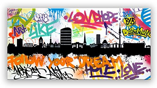 Kunstbruder Dortmund Skyline Light (div. Größen) - Kunst Druck auf Leinwand 60x120cm