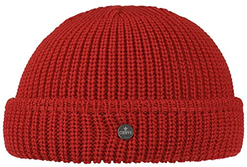 LIERYS Costa Dockermütze Herren - Wintermütze aus Schurwolle - Made in Germany - Strickmütze in One Size (53-59 cm) - Herrenmütze mit Umschlag - Dockercap Herbst/Winter rot One Size