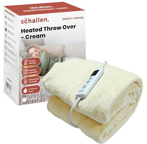 Schallen 120x160cm Soft Heated Warm Throw Over Blanket with Timer and 10 Heat Settings (cream)