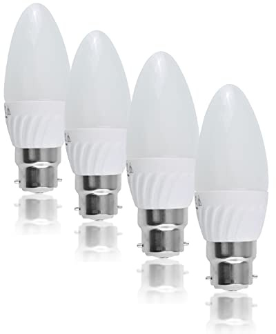 MiniSun | Thermal Plastic 4w High Power LED BC B22 40w Frosted Opal Candle Bulbs | LED Bulbs, Home Décor & Improvement Essential | Pack of 4 | Includes Bulb [3000K Warm White]