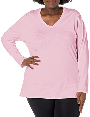 Just My Size Women's Plus Size Vneck Long Sleeve Tee Shirt, Pink Swish, 3X