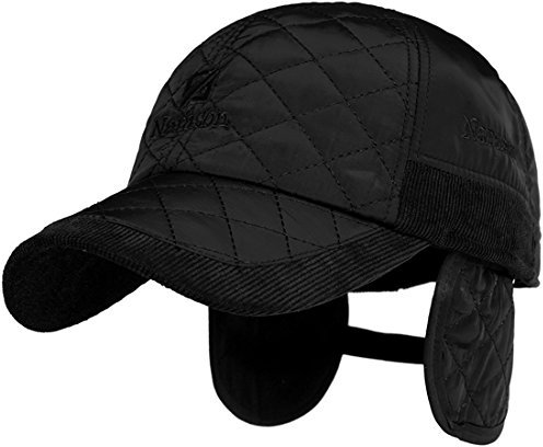 THENICE Winter Baseball Cap Herren Warm Earflap Mütze, Sport Noir, one size