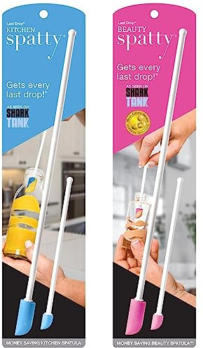 Spatty Daddy Spatula 4 Pack (6 and 12 Inch Blue/Pink Combo) Shark Tank, Small Scraper for Makeup, Stocking Stuffers, Gifts for Women, Adult Stocking Stuffers, Beauty Tool, Scraping Spoon for Makeup